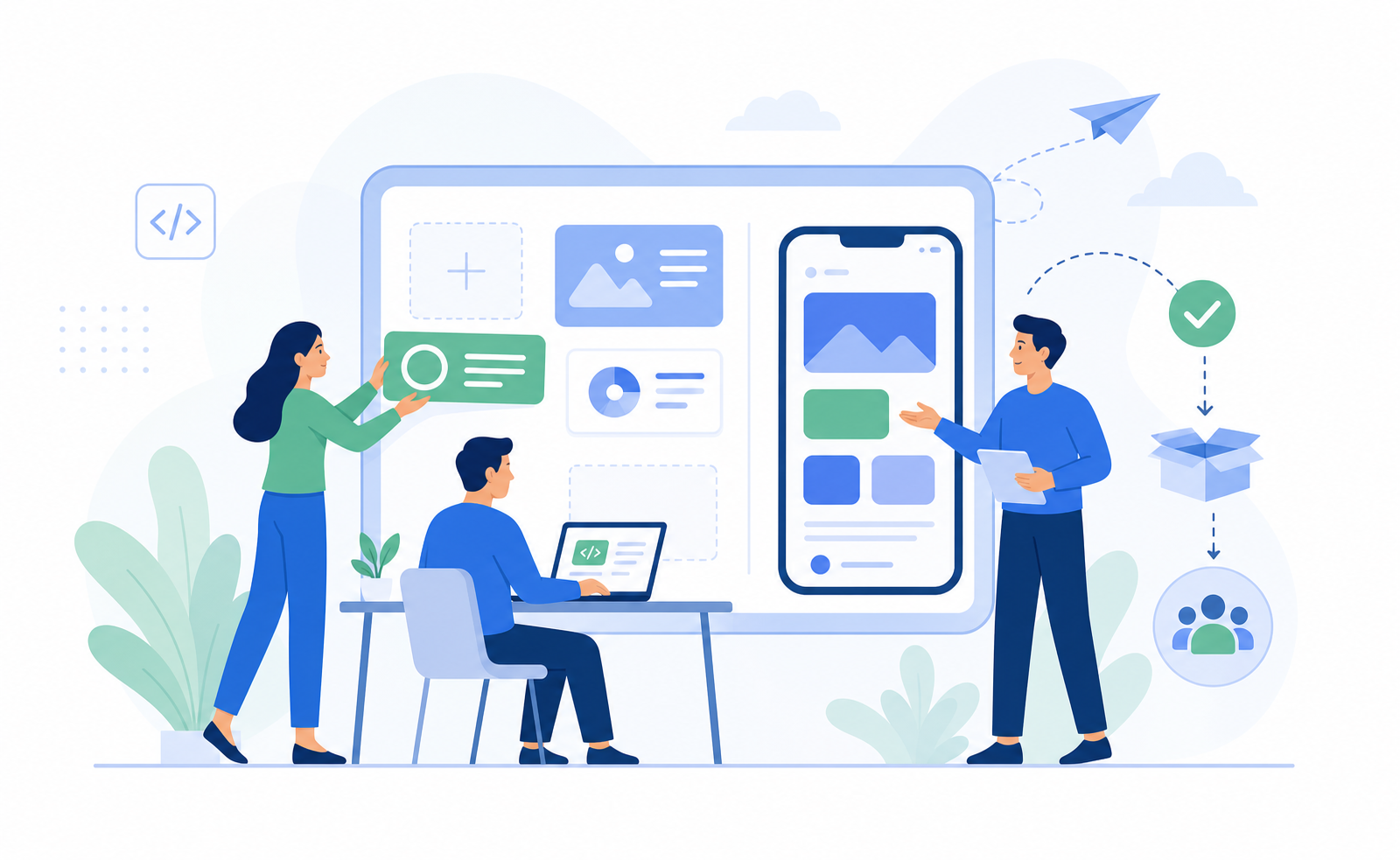 Stylish Blue And Green App Developer Delivering Service